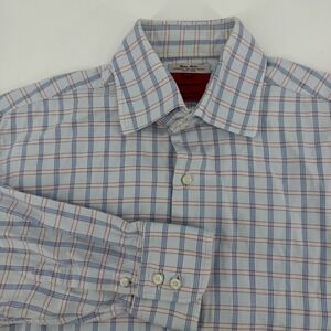 Marlon Austin Bespoke Couture Thomas Mason Cotton Shirt Blue Pink Plaid READ